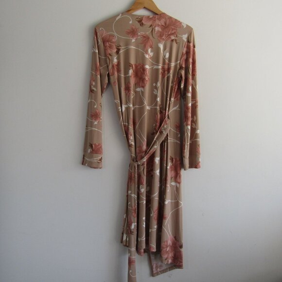 Spiegel Vintage Wrap Dress 12 Tan & Pink Floral Romantic Feminine Classic - Picture 7 of 10